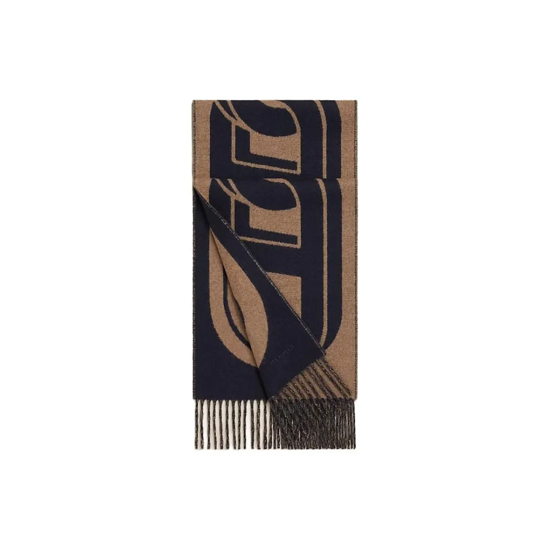 HERMES Cashmere Knit Scarves Men's Marine Blue/Light Brown