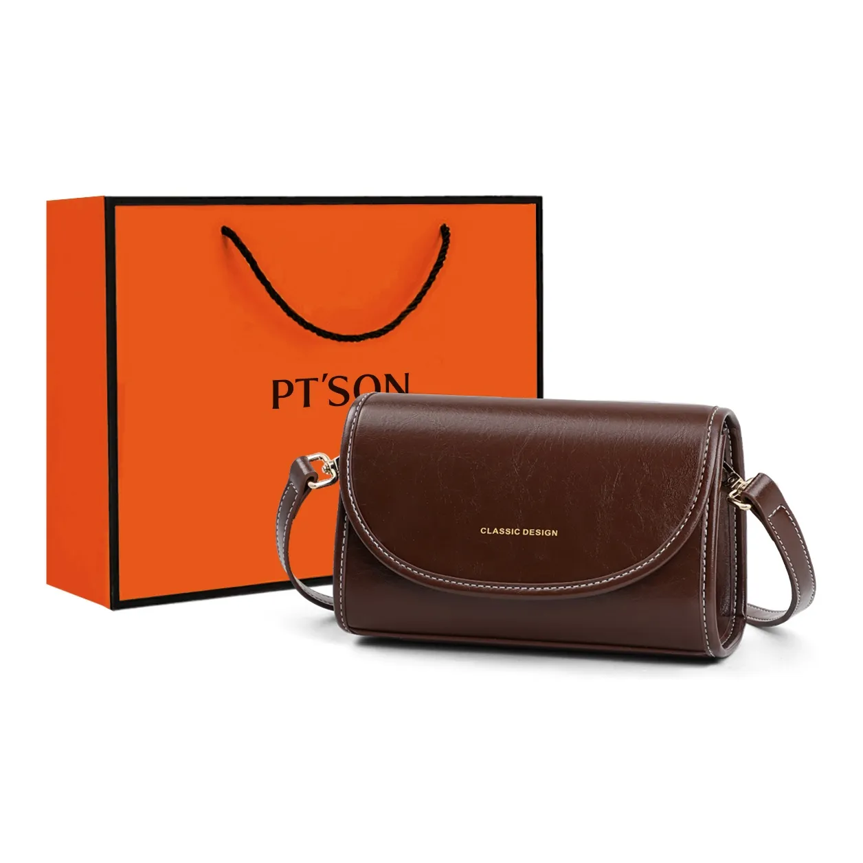 PT'SON Сумка через плечо из коровьей кожи женская винно-кофейного цвета