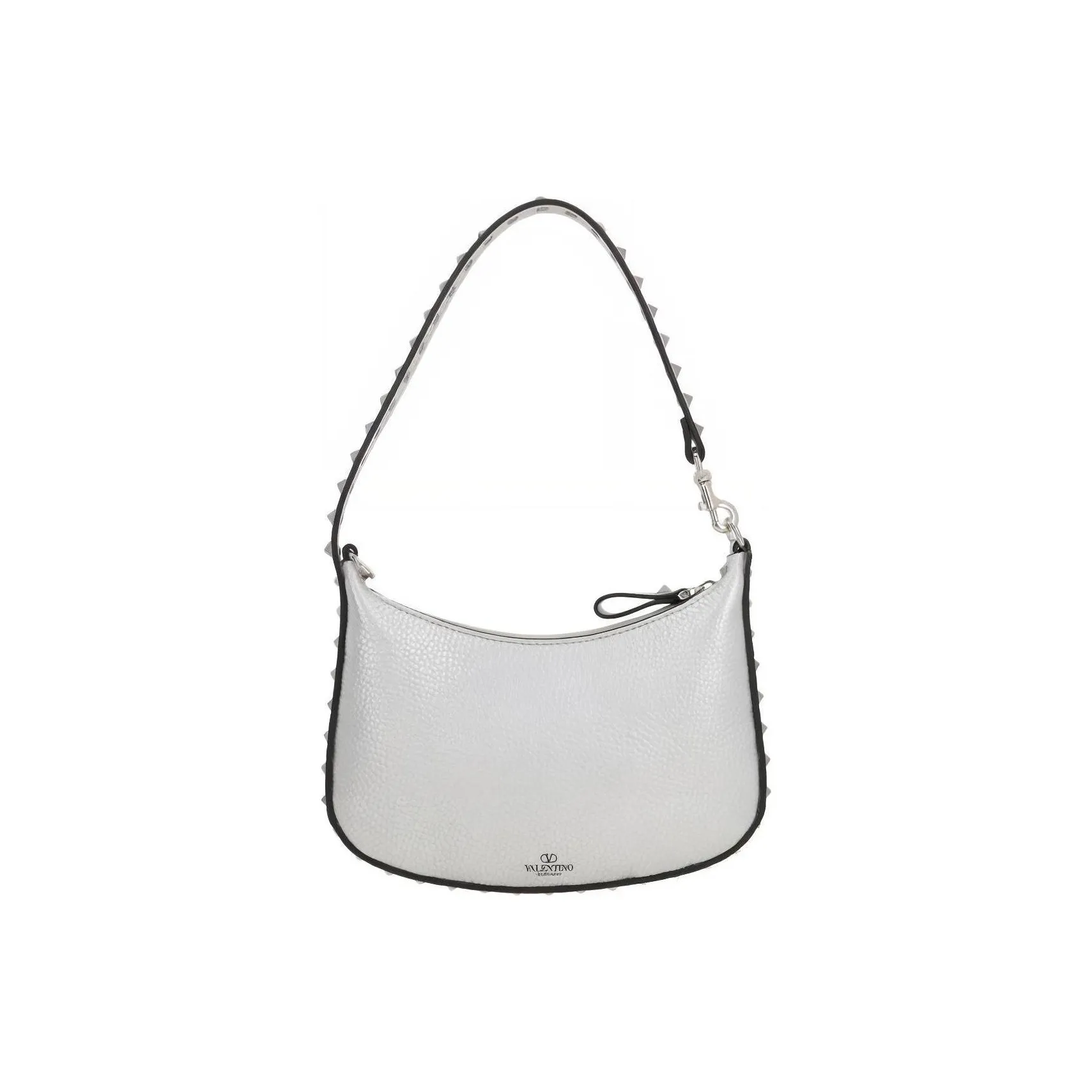 Valentino Grain Laminated Leather Hobo Bag, Handbag, Shoulder Bag Mini Women's Silver