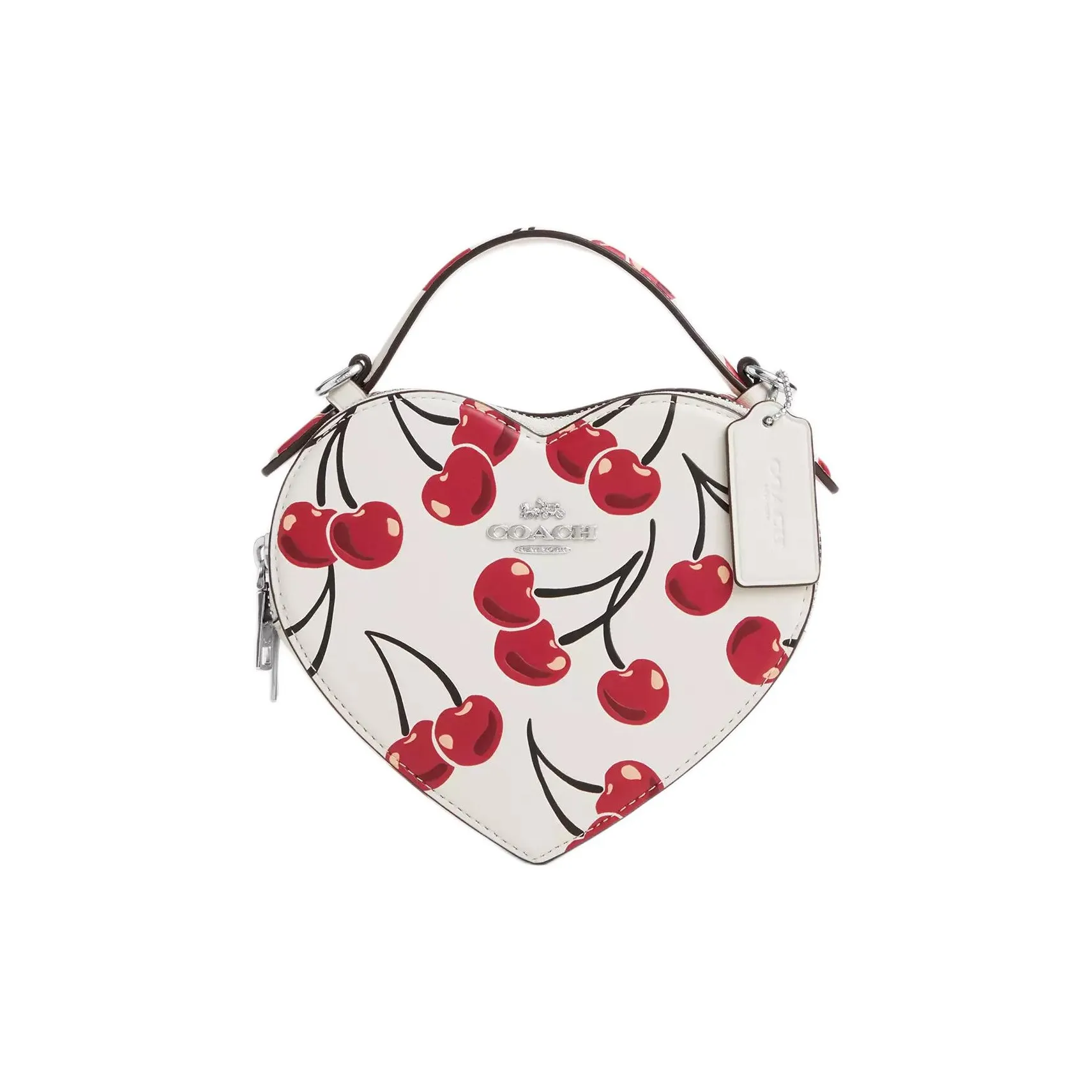 COACH Smooth Leather Heart Shaped Bag, Crossbody Handbag Mini Women's Chalk & Multicolor