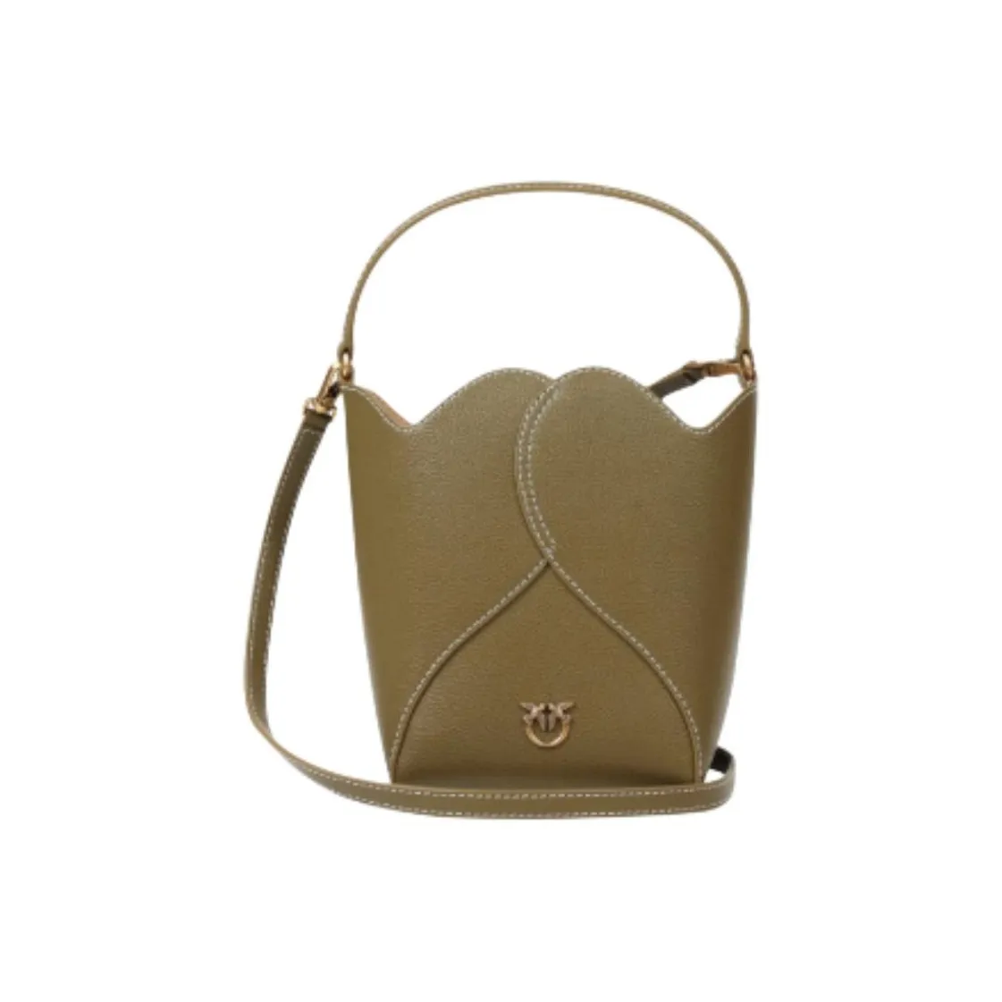 PINKO Воловья кожа Разделенная кожа Сумка-ведро Сумка через плечо Маленькая Женская Оливково-зеленая