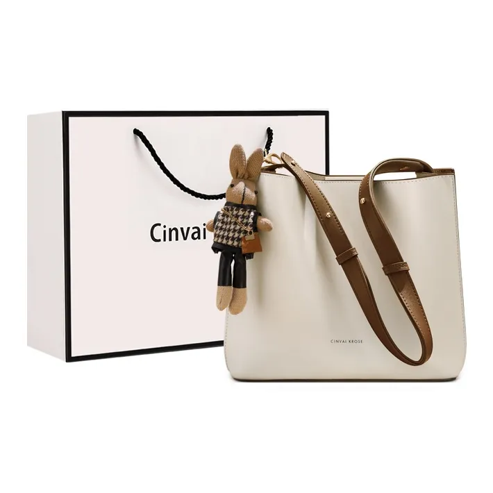 CinvaiKrose Сумка через плечо из коровьей кожи с синтетической кожей ведрообразная сумка среднего размера женский цвет экрю