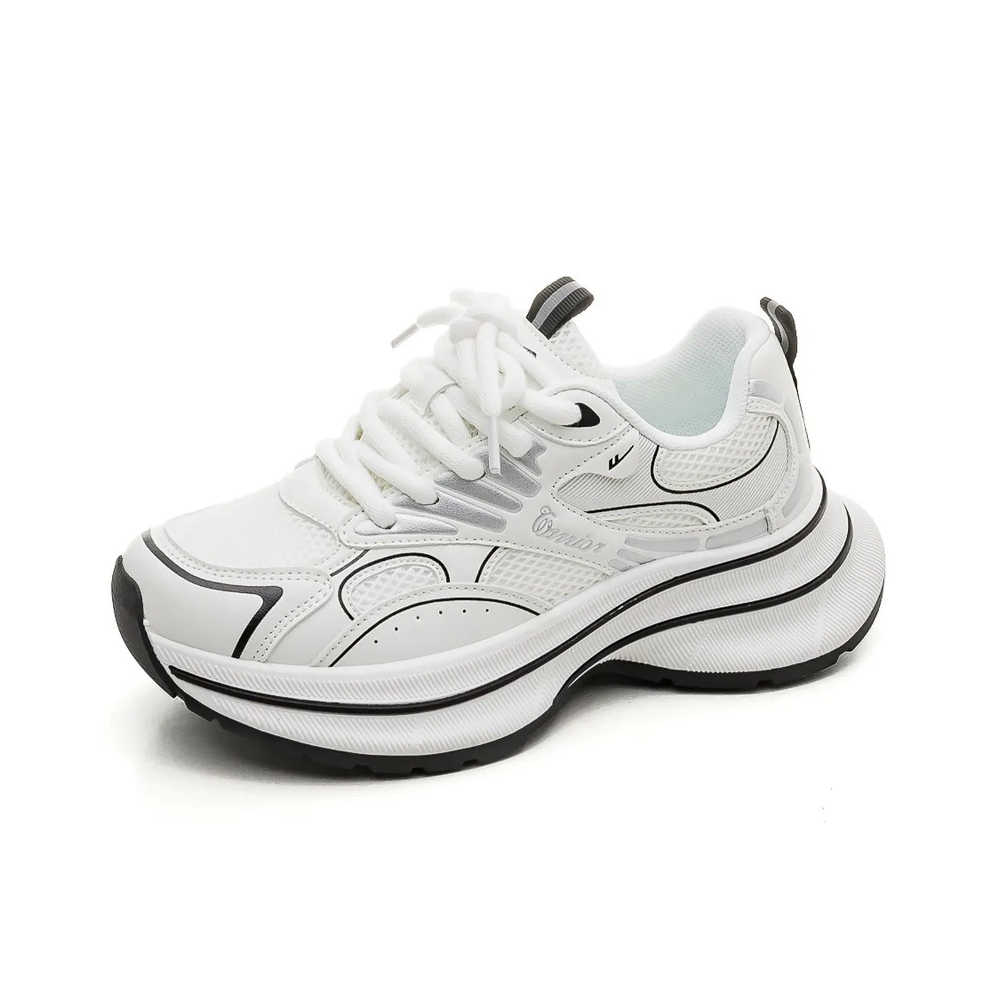 Warrior Wear Resistant Breathable Height Increasing Low Top Chunky Sneakers Women's White Black Gray