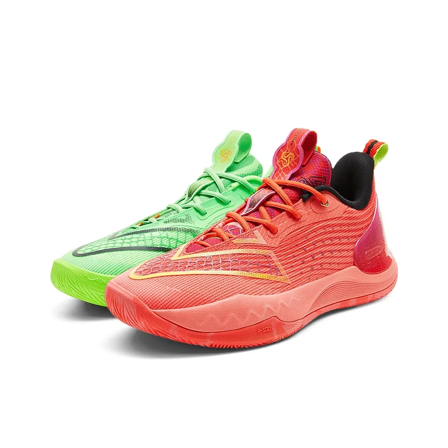 PEAK Амортизация Устойчивый к истиранию Дышащий Низкий Топ Баскетбольные кроссовки Мужские Красный Зеленый Несовпадающие
