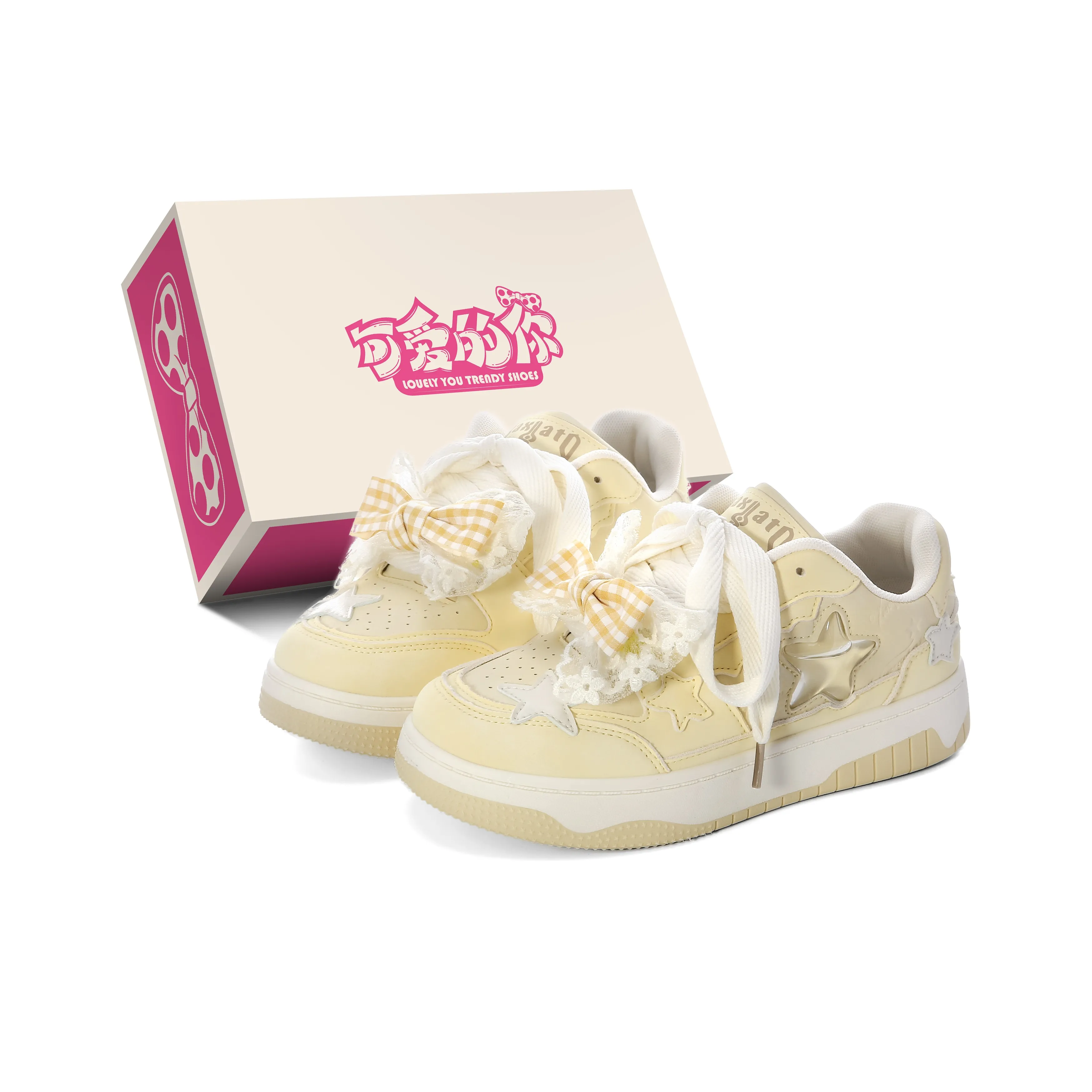 Lovely You Lightweight Wear-resistant And Non-slip Low-Top Skateboard Shoes Women's Almond Yellow