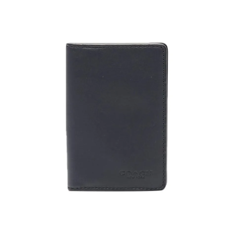COACH Cow Leather Card Clip Wallets Card Holders Mini Men's Dark Blue