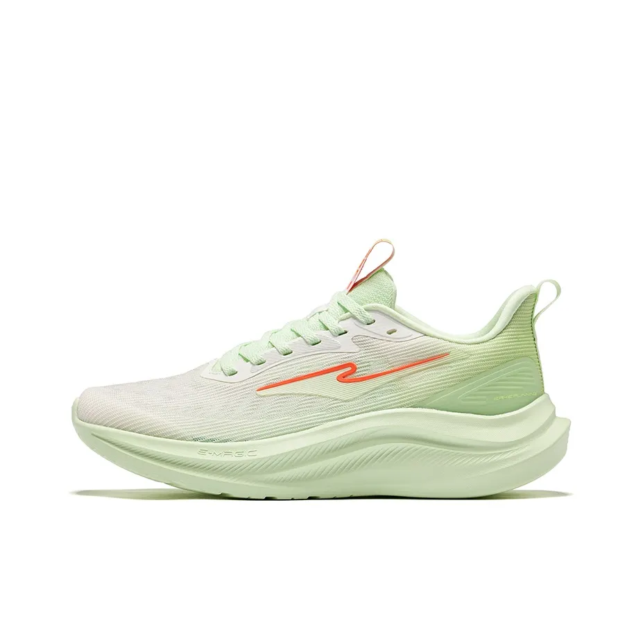 Erke Breathable Lightweight Rebound Low-Top Sprint Running Shoes Men's Microcrystal White Fluorescent Sprig Green