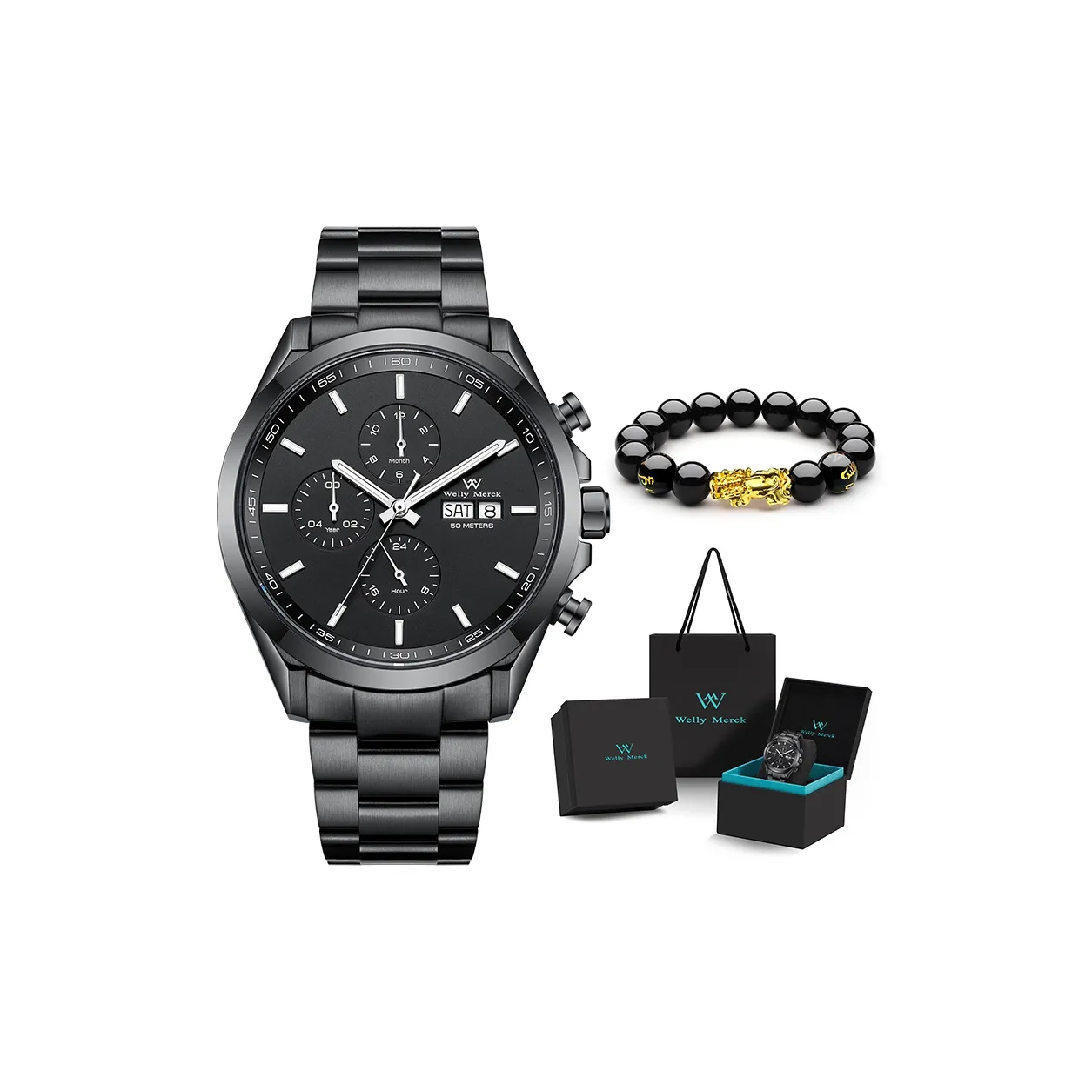 Welly Merck Commander Collection Автоматический Механический Механизм Нержавеющая Сталь Ремешок Часы Мужские Черный Циферблат