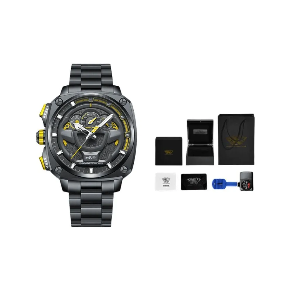 SVJ Steering Wheel Collection Кварцевый механизм ремешок из нержавеющей стали черный циферблат мужские часы