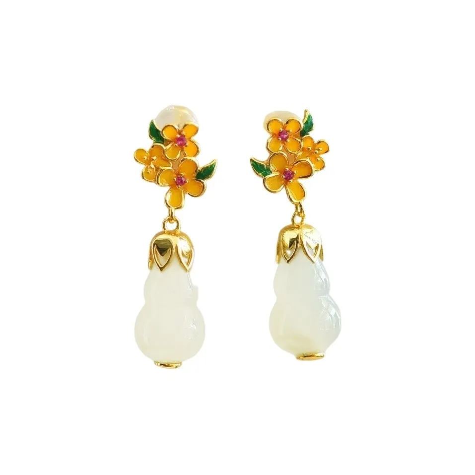 Gifts Hetian Jade Earrings Pale Greenish White Jade Unisex