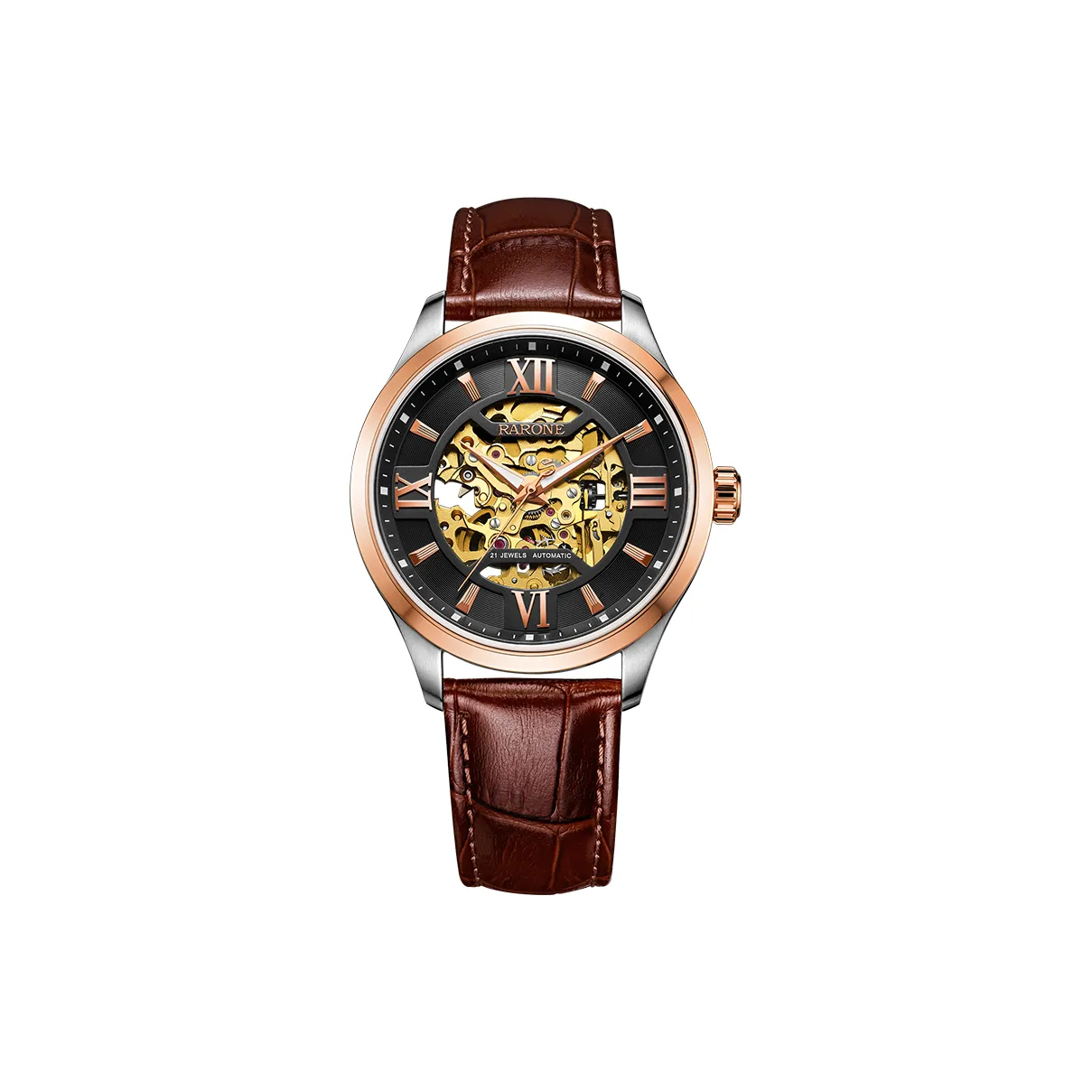 RARONE Warship Series Контроллер Автоматический Механический Механизм Натуральная Кожа Ремешок Часы Мужские Часы С Черепным Циферблатом