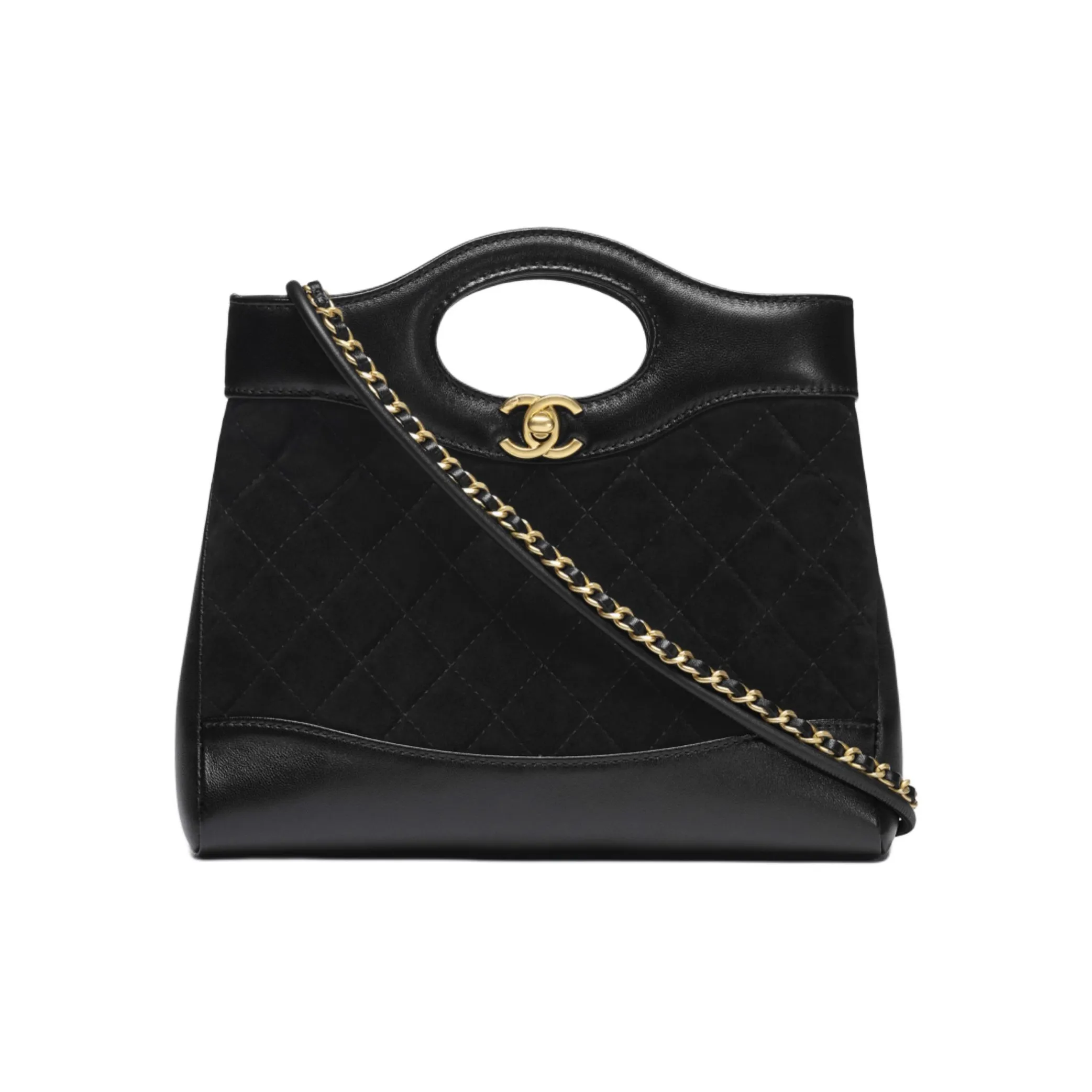 CHANEL Suede Material Gold Metal Tote Bag, Shopping Bag, Shoulder Bag, Handbag Mini Women's Black