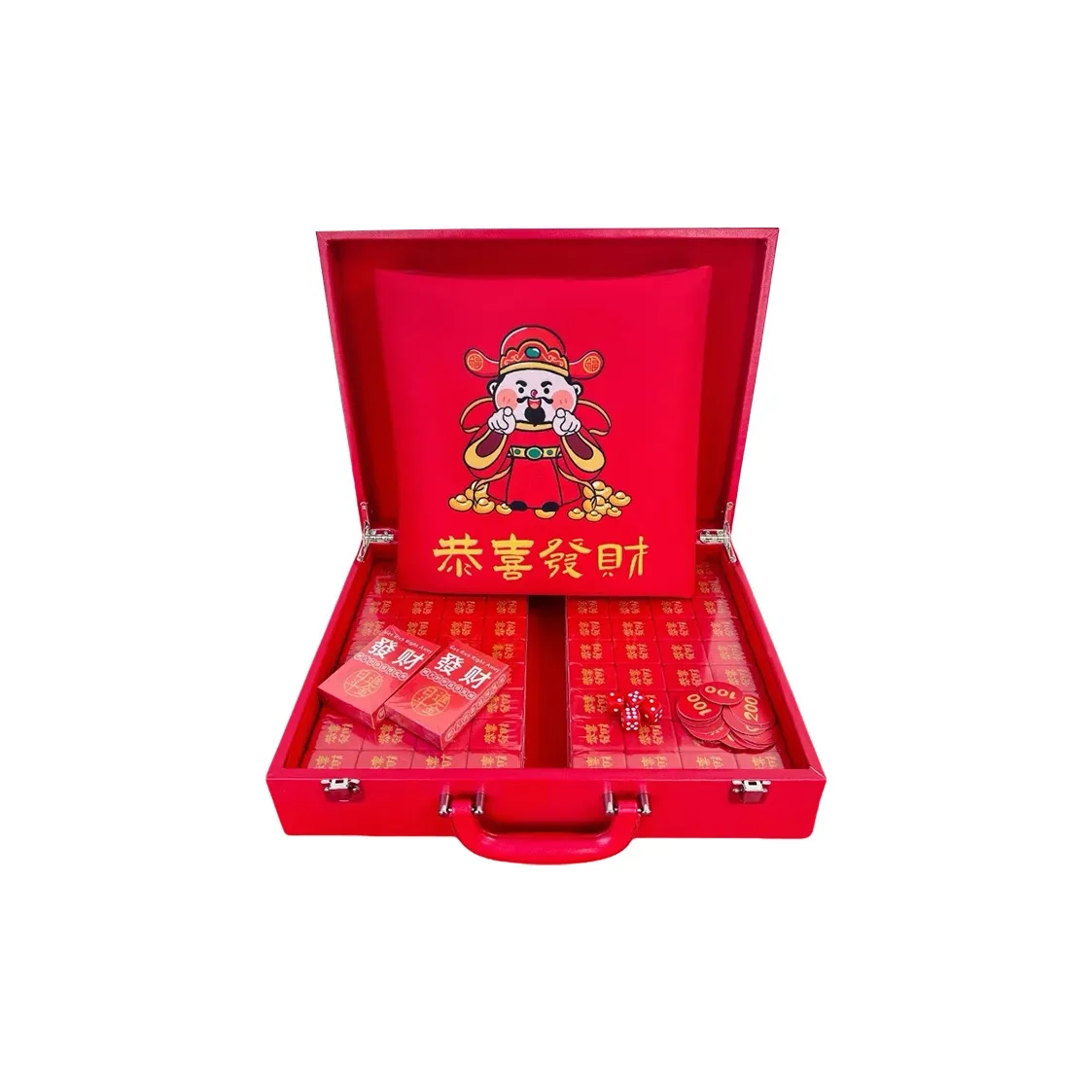 Imono Handmade Mahjong Home Use Wishing You Prosperity Red Party Mahjong Box Board Games