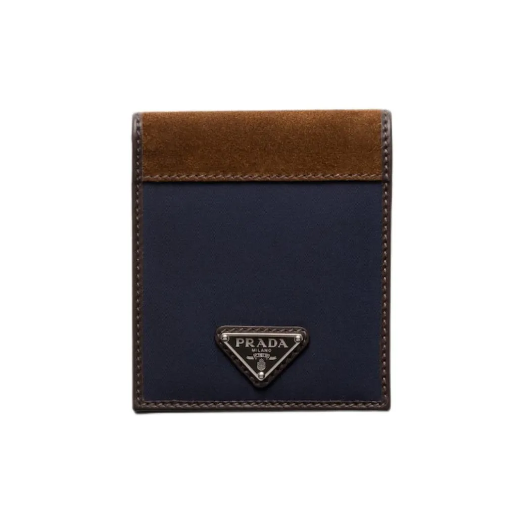 PRADA Re Nylon Polyamide Wallet Men's Blue & Coffee