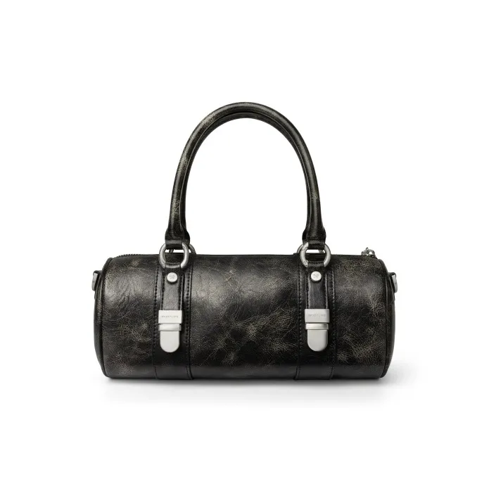 INJOYLIFE Бостон Сумка Коровья Кожа Цилиндрическая Сумка Одно Плечо Ручная Сумка Сумка через плечо Цвет сосновой сажи Женская