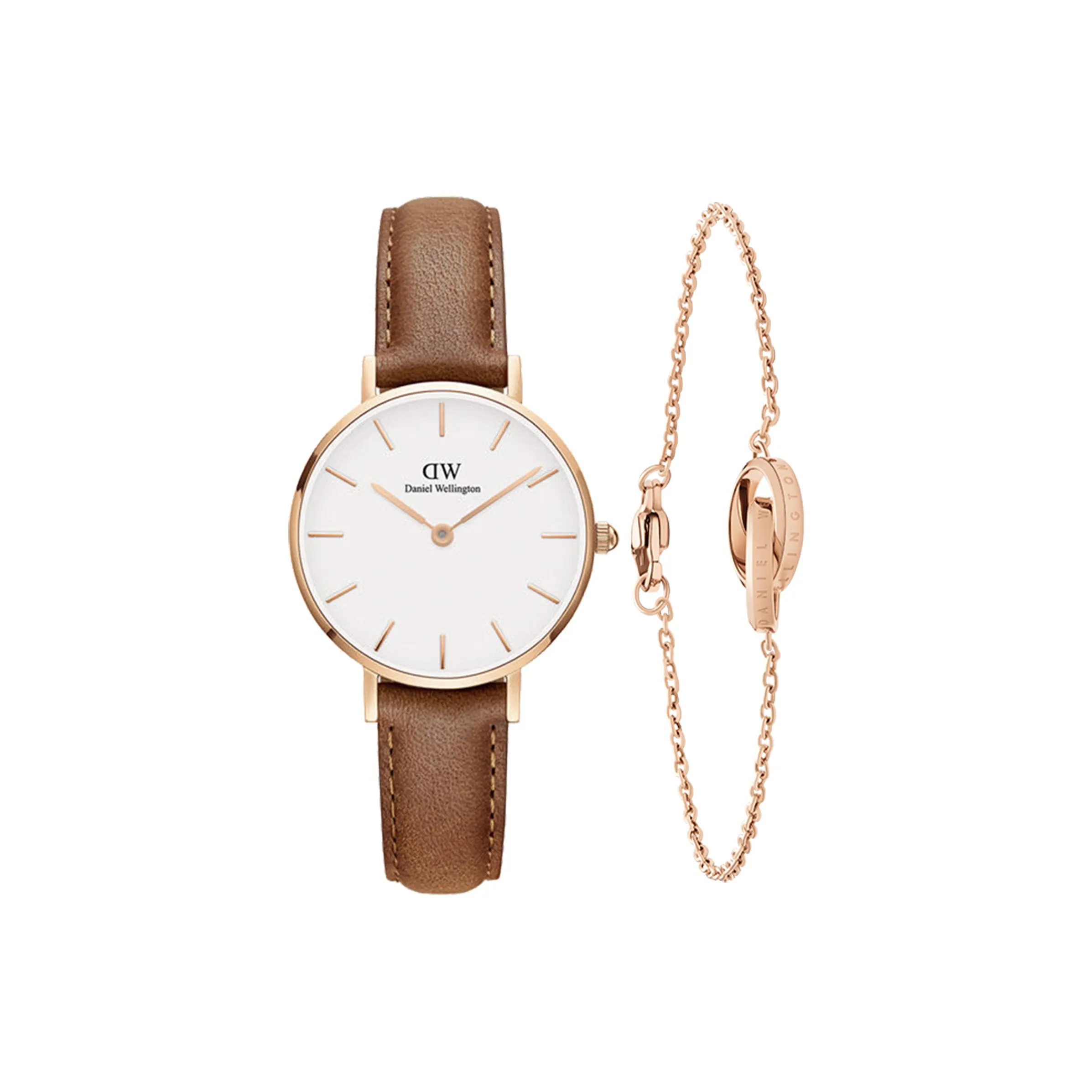 Daniel Wellington DW Watch Натуральная кожа с золотым покрытием коричневый и маленький двойное кольцо браслет