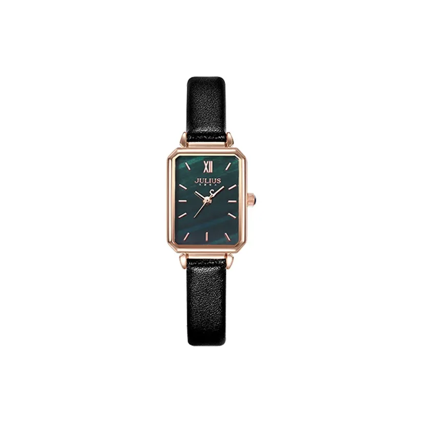 JULIUS JL Little Зеленый Часы и Little Квадратные Часы Кварцевый Механизм Естественный Кожа Ремешок Часы