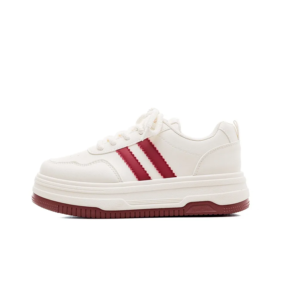 HUANQIU Anti Slip And Wear Resistant Lightweight Low Top Skateboard Shoes Women's White Red