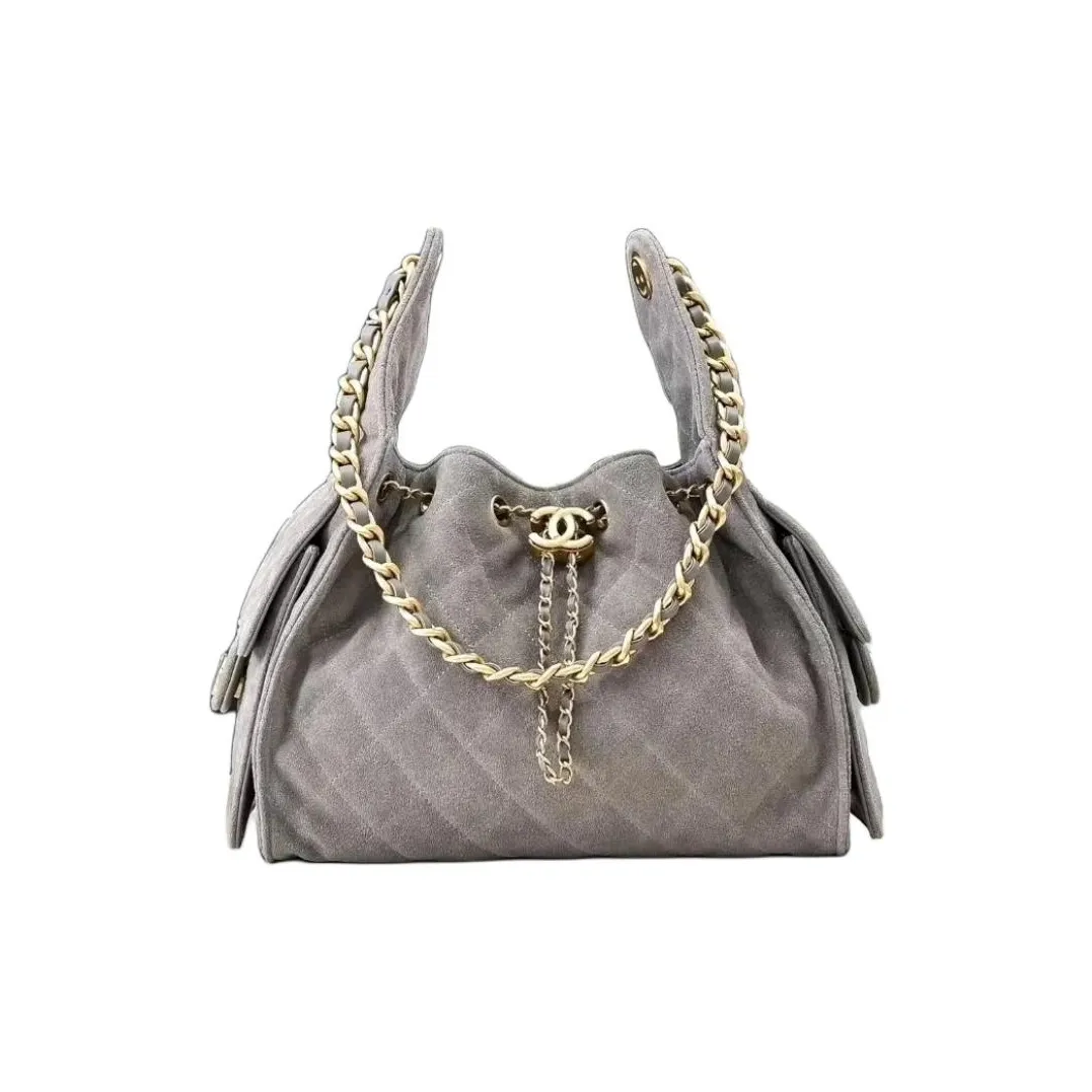 CHANEL 25Bag Suede Leather Handbag, Shoulder Bag Trumpets Women's Gray