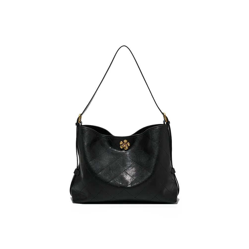 Simedin Split Cow Leather Tote Shoulder Bag, Crossbody Bag Medium Size Women's Deep Black/Coffee