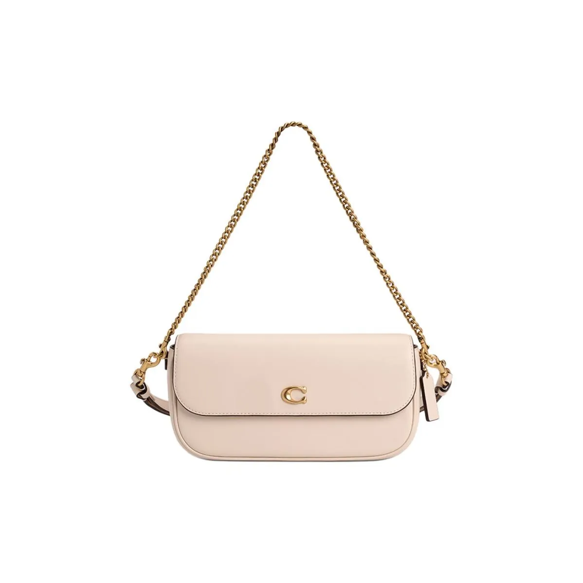 COACH Brook Flap Cow Leather Shoulder Bag Medium Size Women's Chalk White