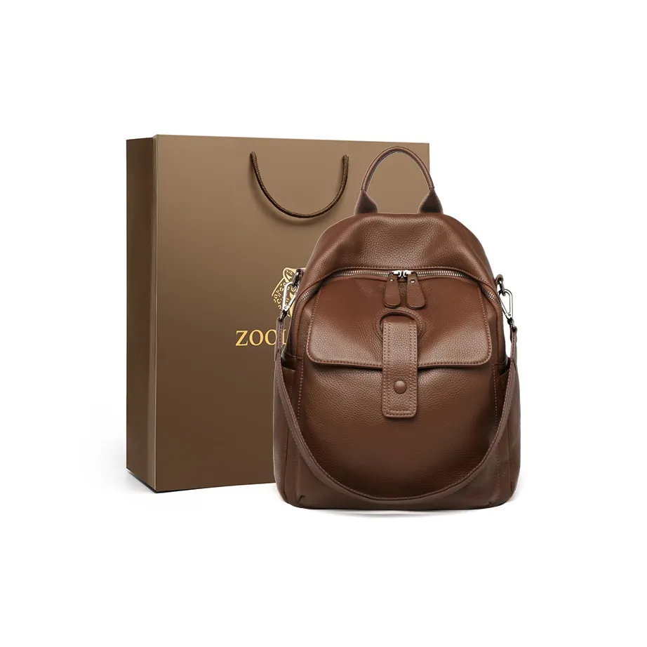 ZOOLER Рюкзак из крупнозернистой текстуры коровьей кожи средний женский черный серый кофейный