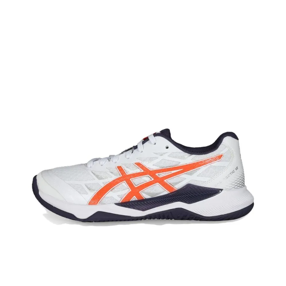 Asics Gel Tactic 12 Abrasion Resistant Low Top Badminton Shoes Unisex White Orange