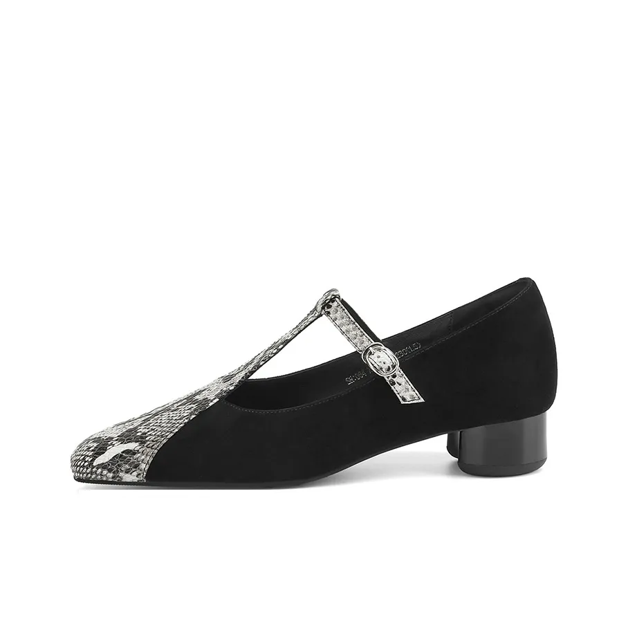 XICUNMINGWU Грубый каблук Туфли Мэри Джейн 3,2 см Женские Черный Белый