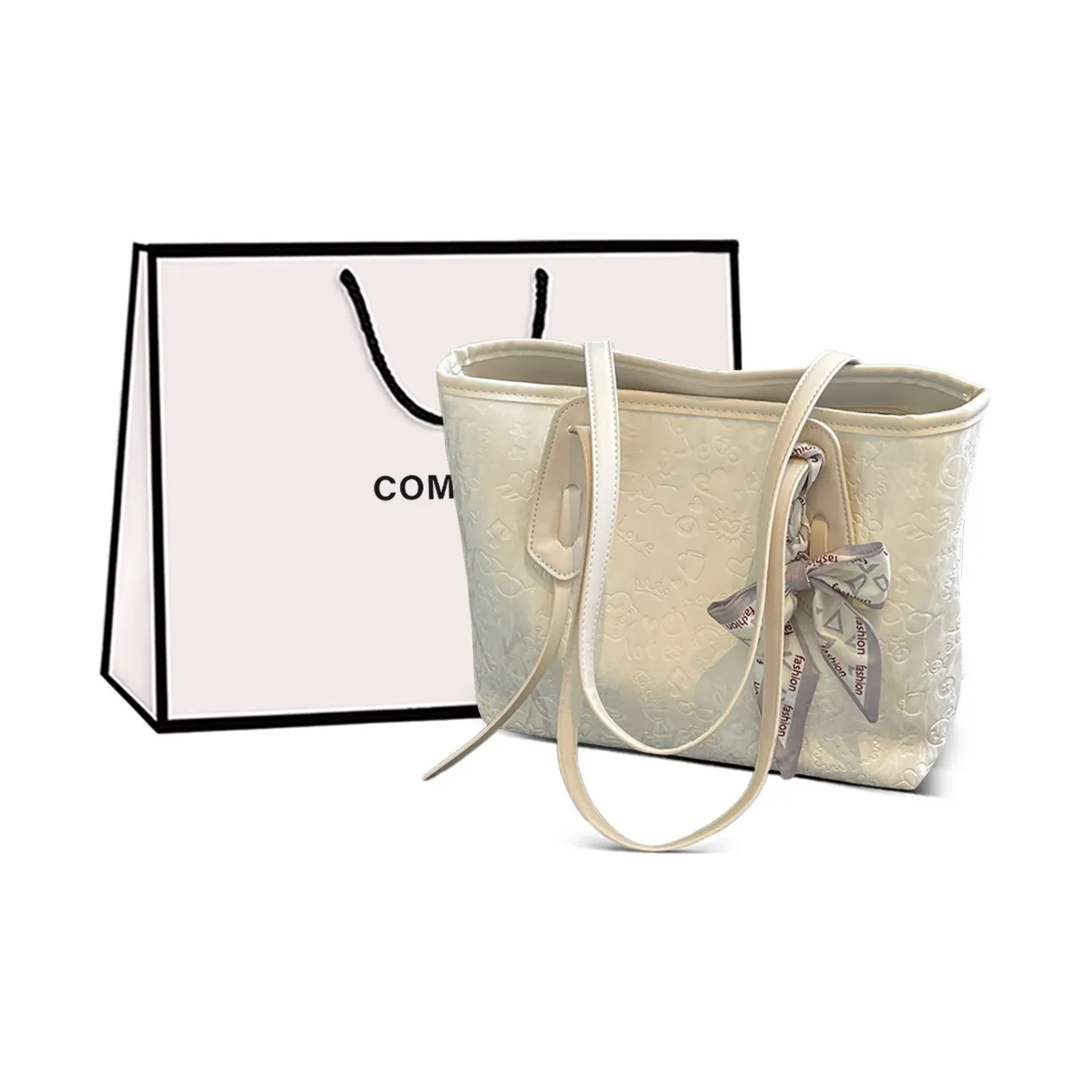 COMELY Коровья кожа Тоут Сумка Сумка для покупок Сумка на плечо Стандартная Женская Экрю