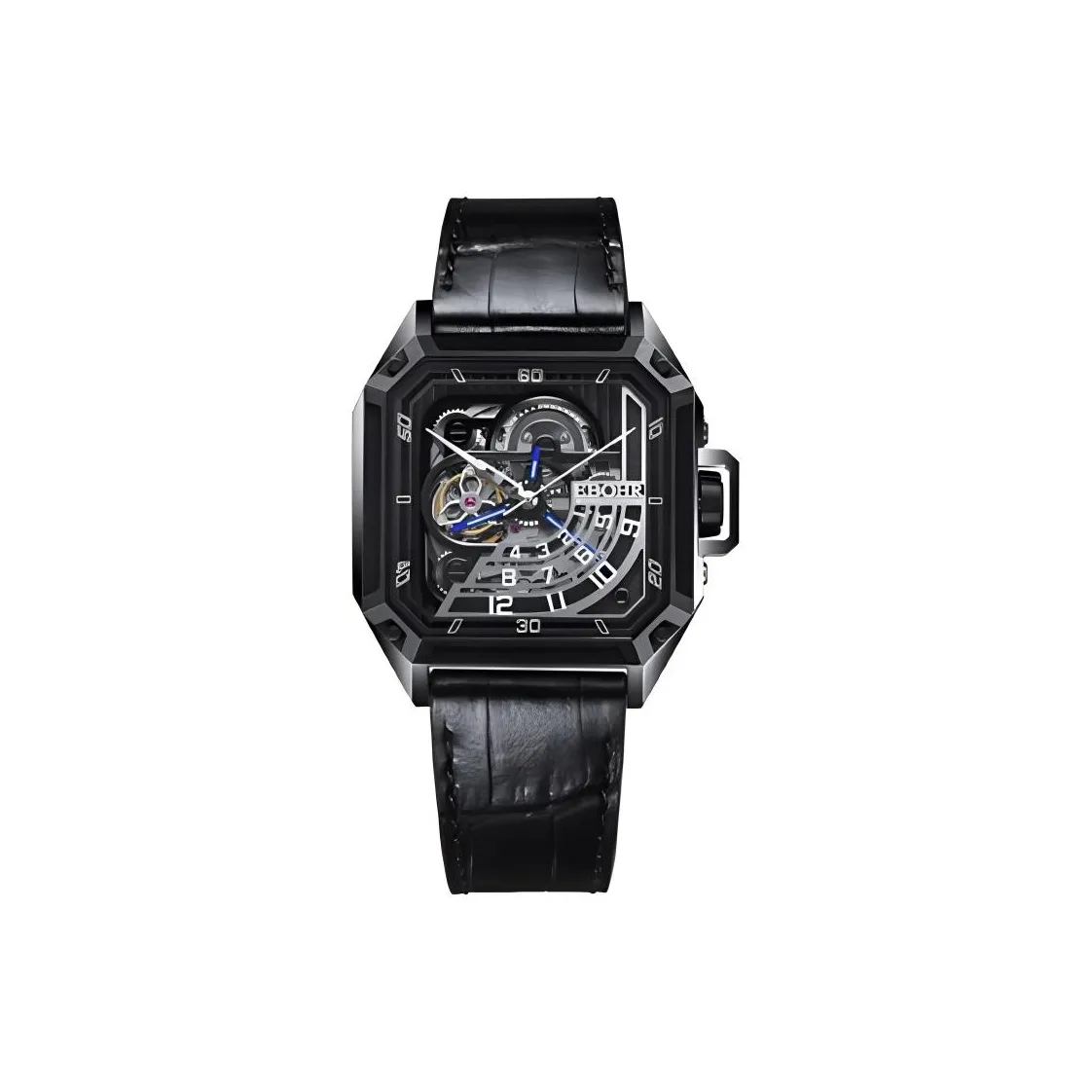 EBOHR Explorer Collection Automatic Mechanical Movement Genuine Leather Strap Watch Men's Watches Cut Out Dial