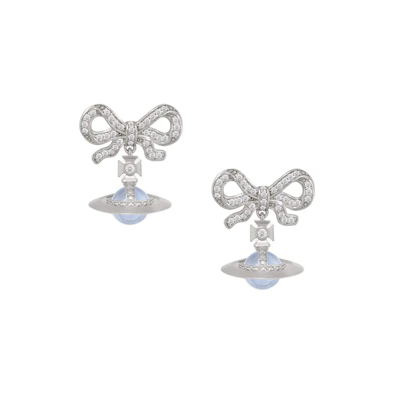 Vivienne Westwood Crystal Recycled Silver Saturn Stud Earrings Women's Silver Blue Вивьен Вествуд Кристалл Переработанный Серебряный Сатурн Серьги-гвоздики Женские Серебряный Синий