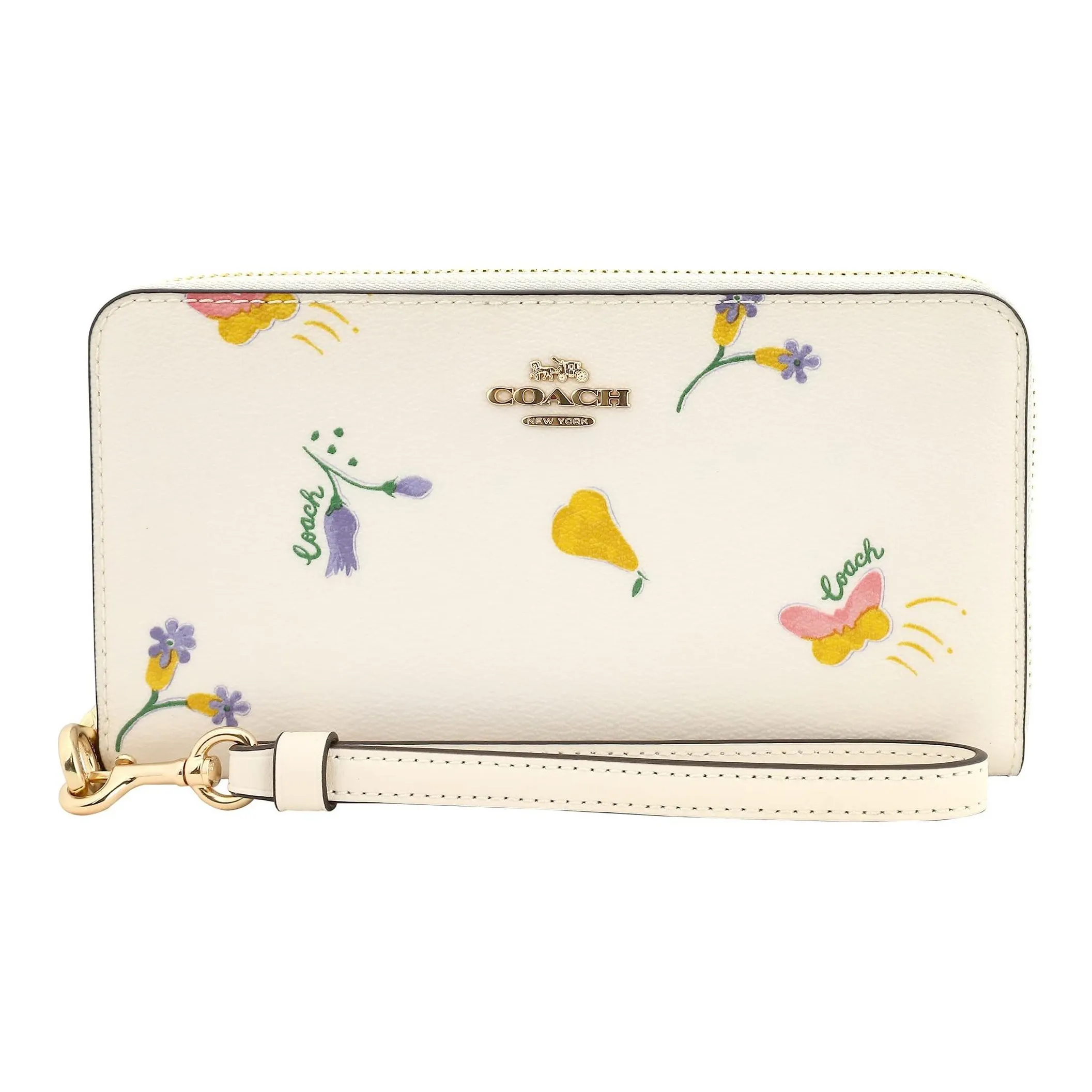 COACH Zip Around Coated Canvas With Smooth Leather Wallet Trumpets Women's White