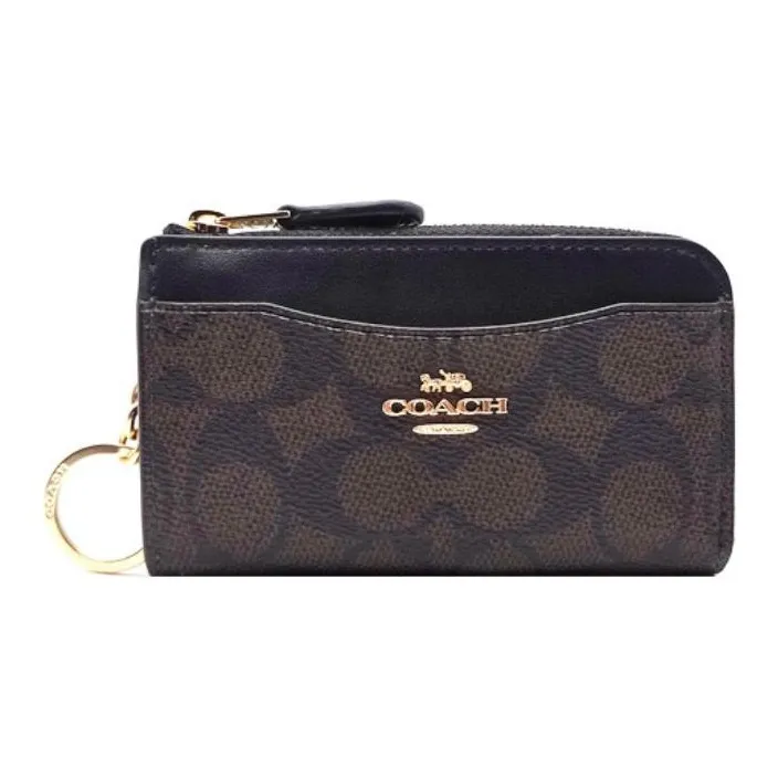 COACH Переработанная кожа Держатель для карт Мини Женский Ореховый и Черный