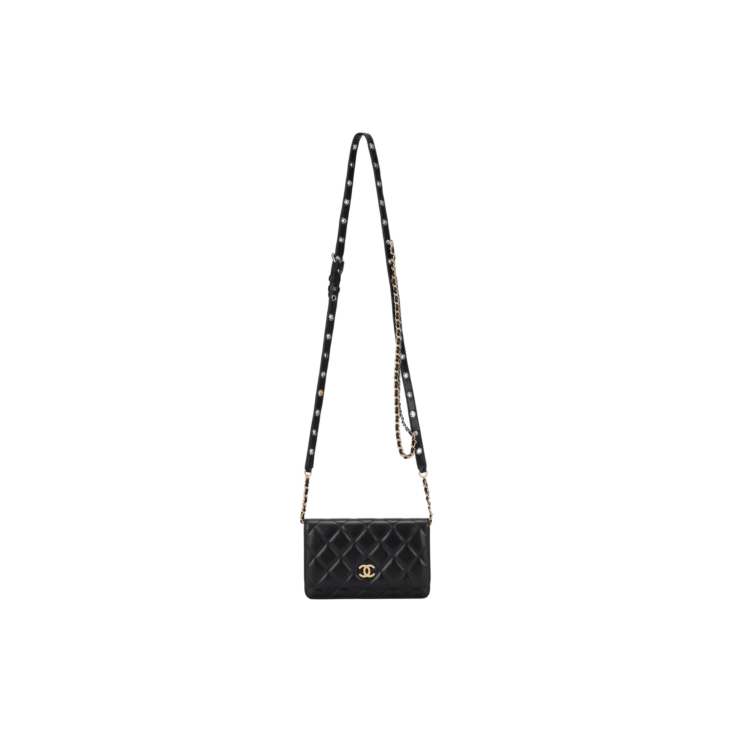 CHANEL Kushner Sheepskin Wallet, Crossbody Bag Regular Women's Black