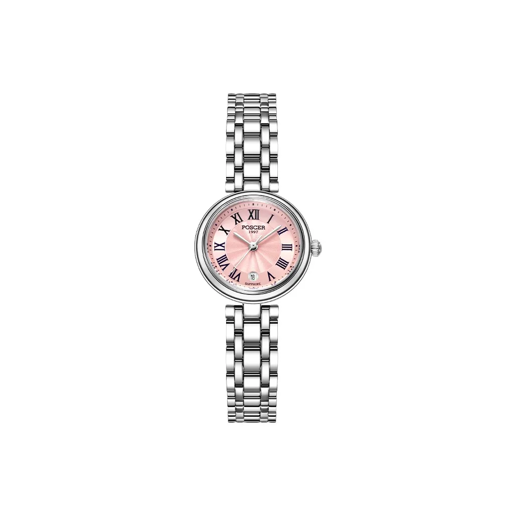 POSCER Кварцевый механизм ремешок из нержавеющей стали женские часы розовый циферблат