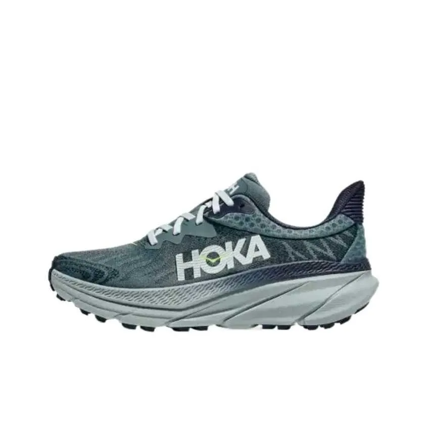 HOKA ONE ONE Challenger 7 Low Top Marathon Running Shoes Men's Gray Green