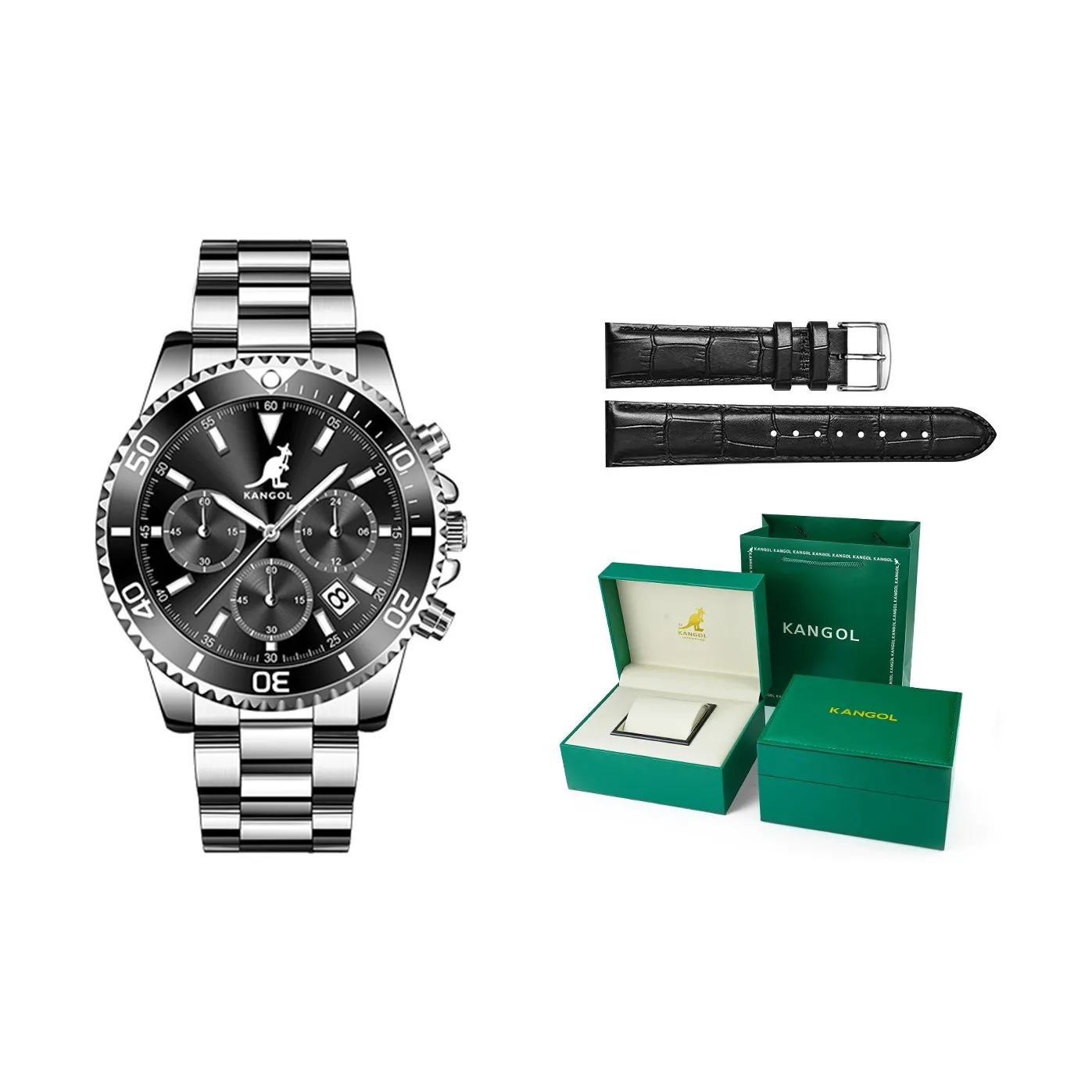 KANGOL Кварцевый механизм металлический ремешок часы для мужчин черный циферблат