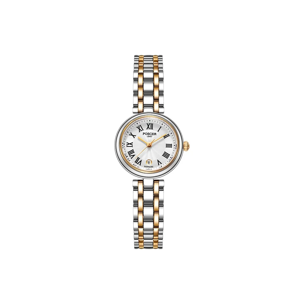 POSCER Кварцевый механизм ремешок из нержавеющей стали женские часы белый циферблат