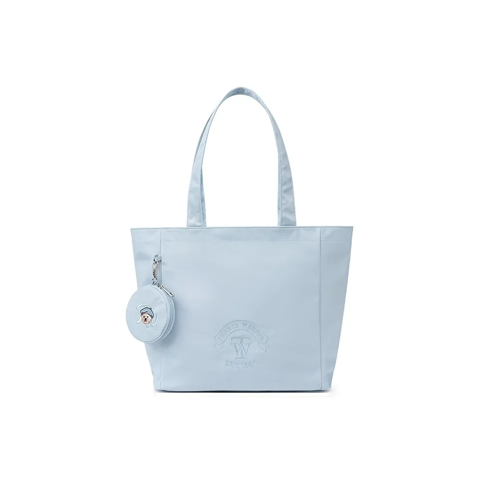 Teenie Weenie Fabric Shoulder Bag Tote Portable Shopping Bag Large Size Women's Sky Blue/Beige Apricot