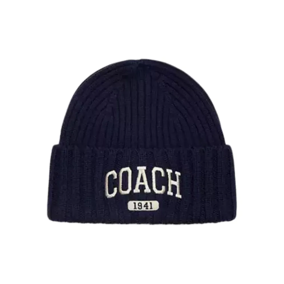 COACH Merino Wool Beanies Unisex Marine Blue
