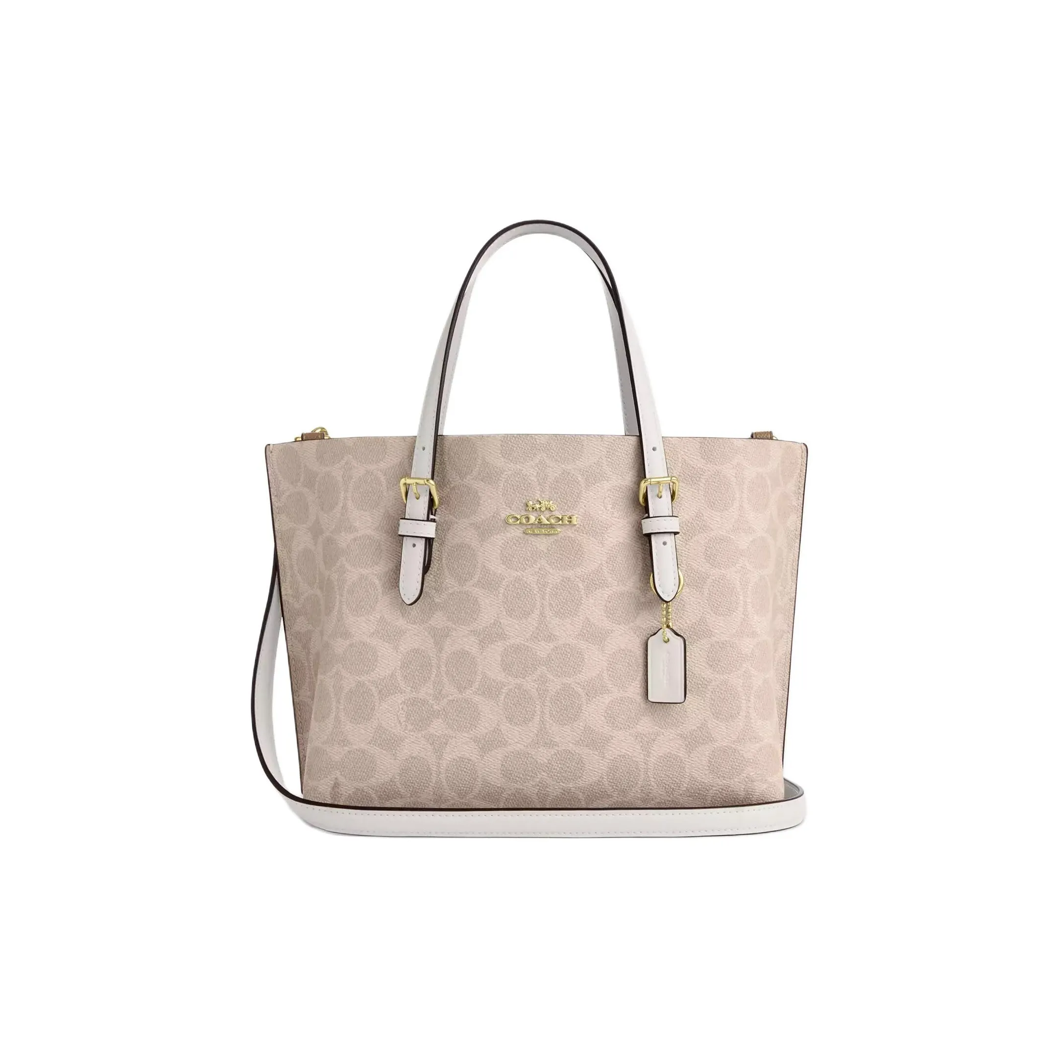 COACH Mollie Coated Canvas Tote Bag Shopping Bag Shoulder Bag Crossbody Bag Handbag Medium Size Women's Sand & Chalk