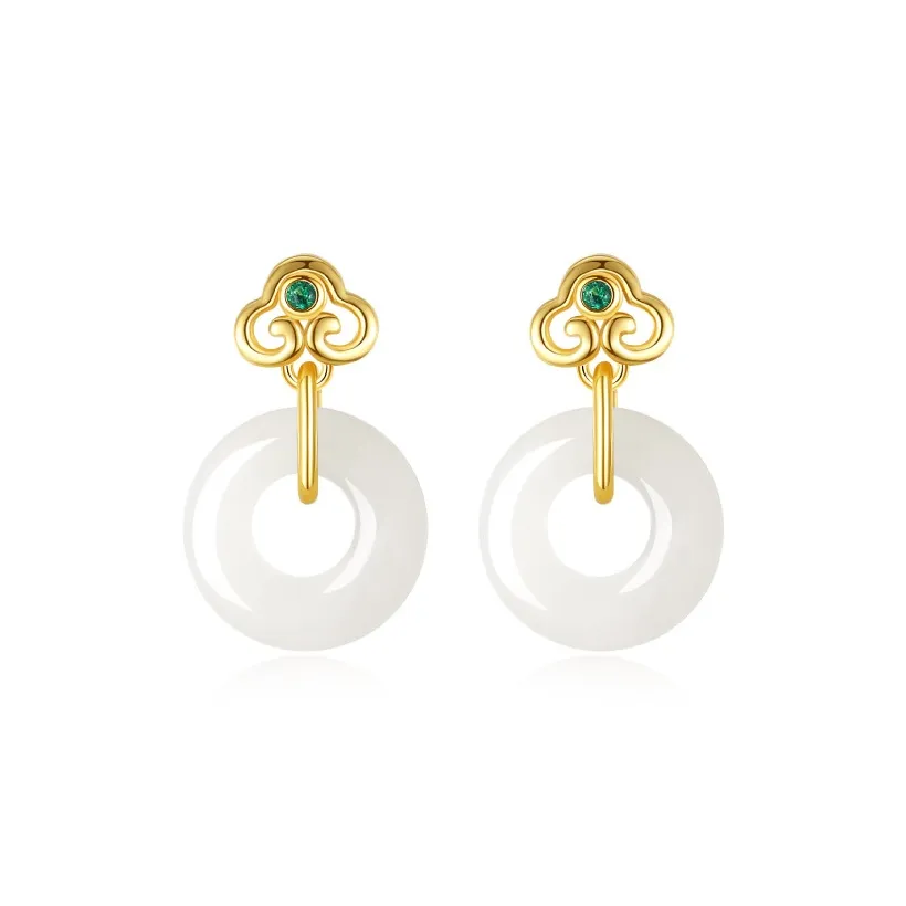 WEITIANXUAN Natural Hetian Jade Earring Pale Greenish White Jade Women's