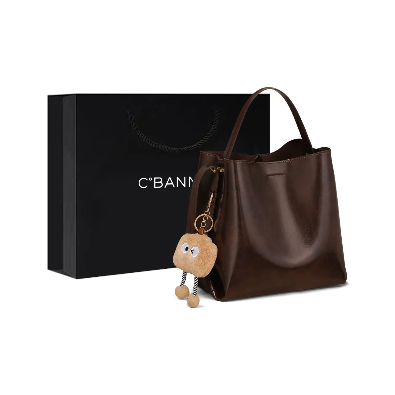C°BANNER Cow Leather One Shoulder Crossbody Bucket Bag, Handbag Tubas Women's Wine Coffee