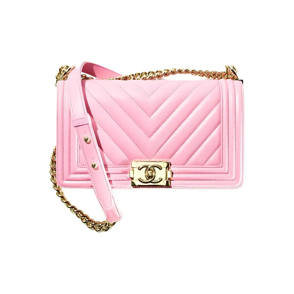 CHANEL 22SS Spring Summer Leboy Calfskin Flap Bag, One Shoulder Handbag, Crossbody Bag Medium Size Women's Pink