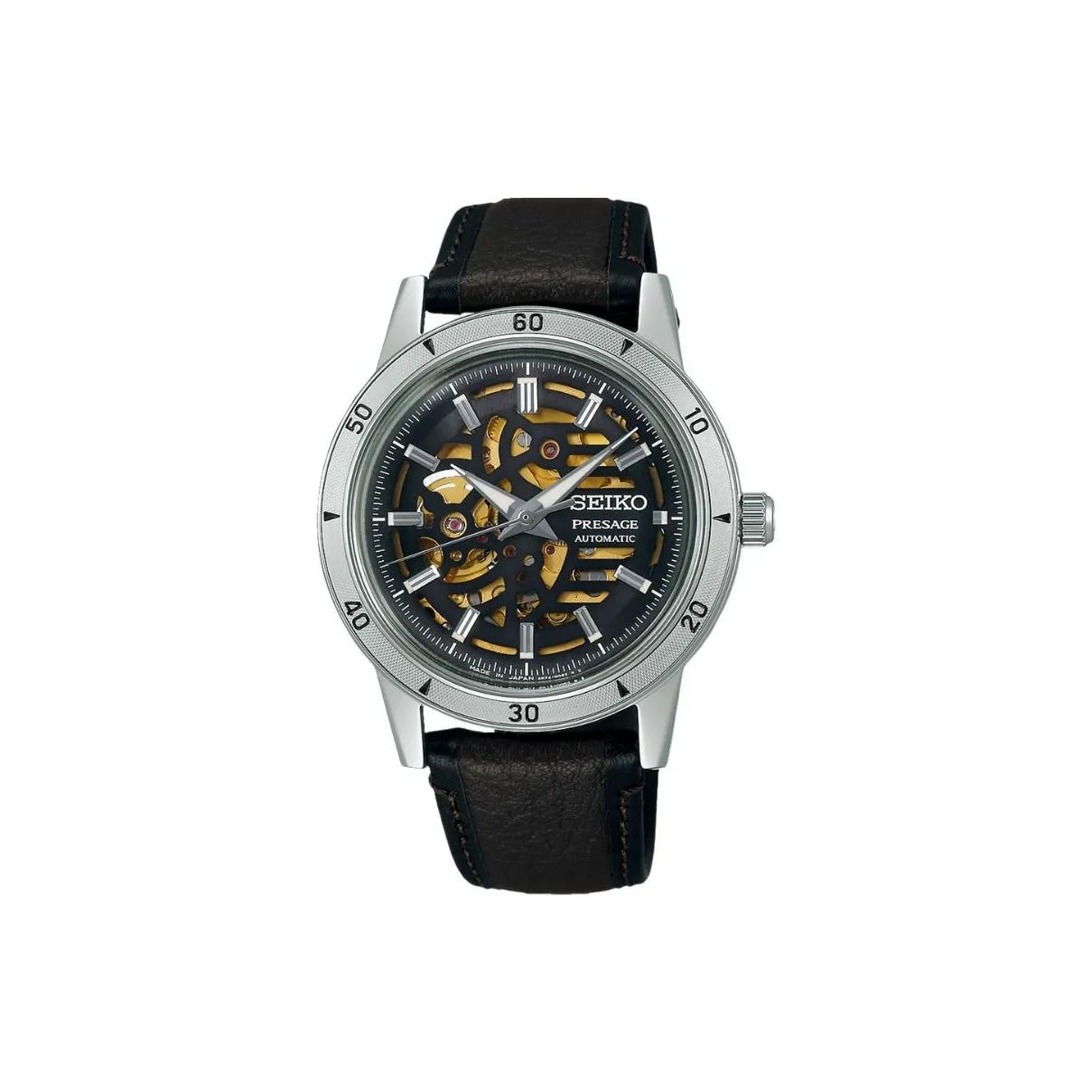 SEIKO Automatic/Manual Mechanical Movement Cowhide Strap Watch 46.2mm Men's Watches Cut Out Dial