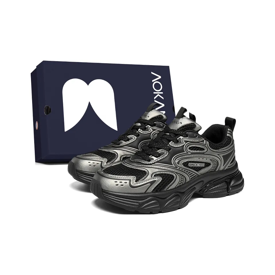 AOKANG Bullet Head Series Chunky Sneakers Men's Low top Black Gunmetal, Gray Blue
