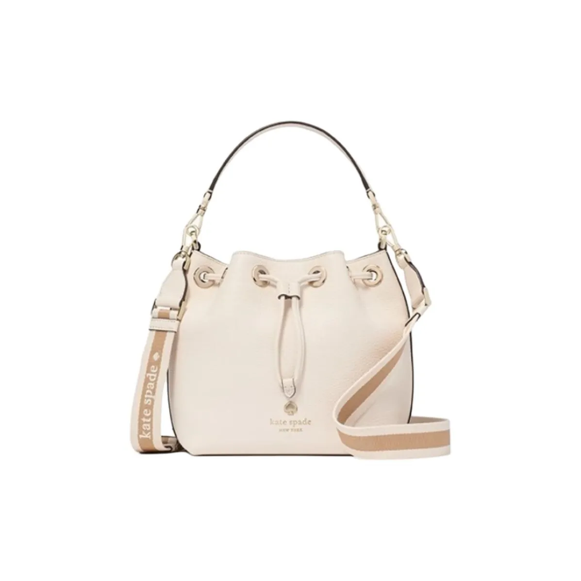 Kate Spade Cow Leather Bucket Bag, One Shoulder Handbag Mini Women's Parchment Paper White