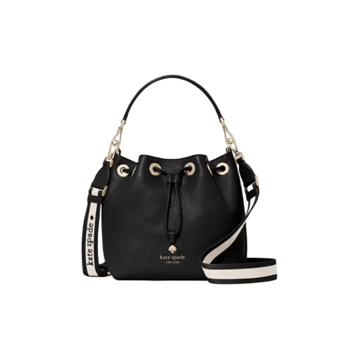 Kate Spade Cow Leather Bucket Bag, One Shoulder Handbag Mini Women's Black