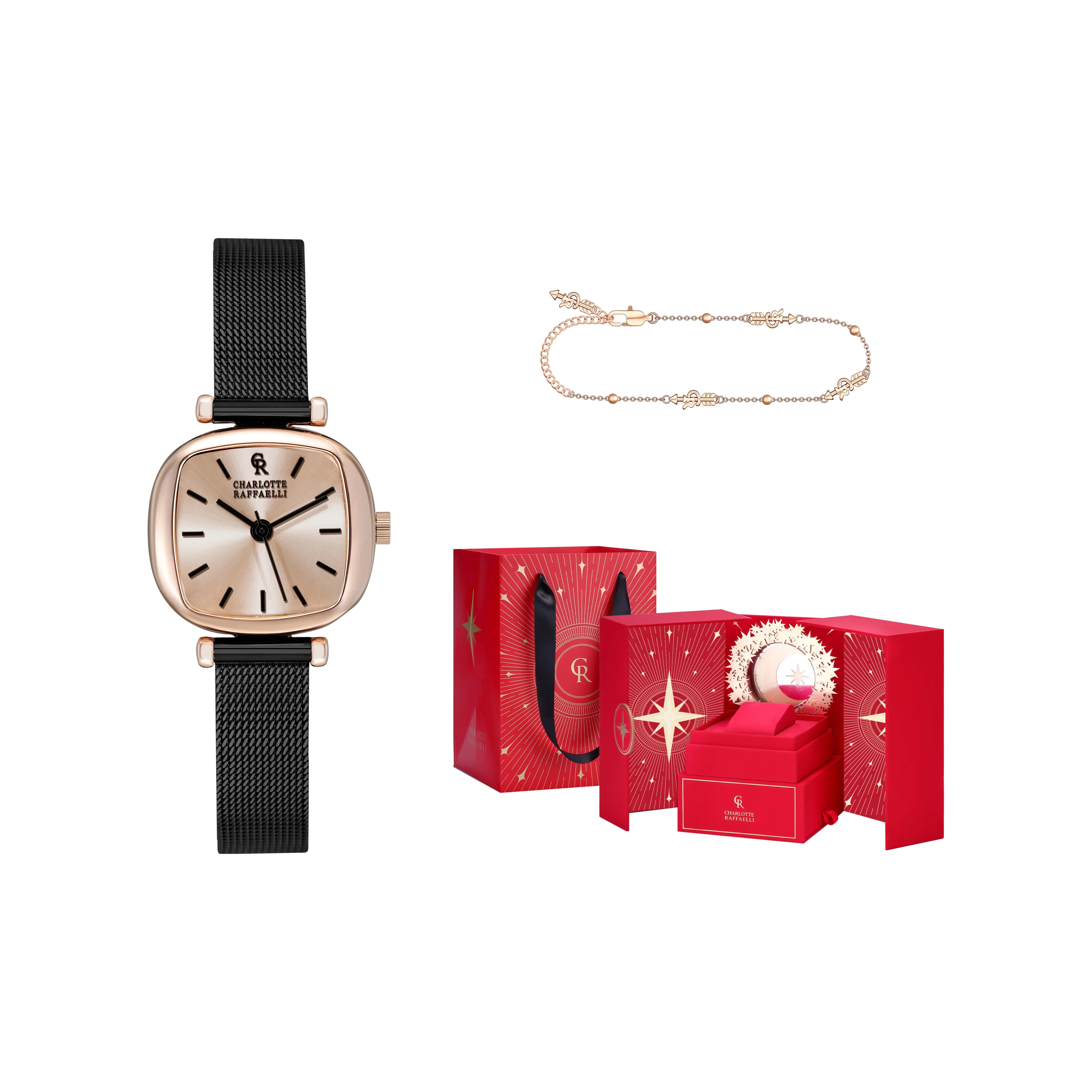 CHARLOTTE RAFFAELLI· Черный Золотой Small Block Наручные часы Кварцевый механизм Нержавеющий стальной ремешок 23*25MM