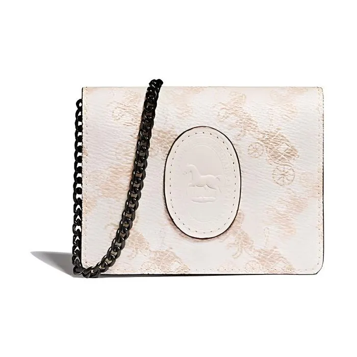 COACH Accordion Card Case Canvas With Leather Card Holder Women's Pink White